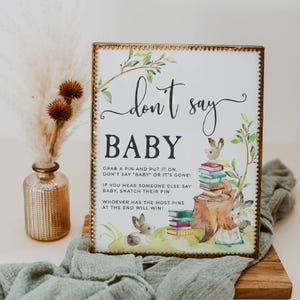 Storybook Baby Shower Don&#39;t Say Baby Sign Template, Printable Book Themed Shower Clothespin Game, Editable Shower Game, Instant Download #BT