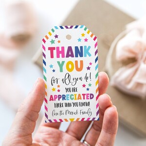 Thank You Gift Tag Template, Printable Appreciation Favor Tags ...