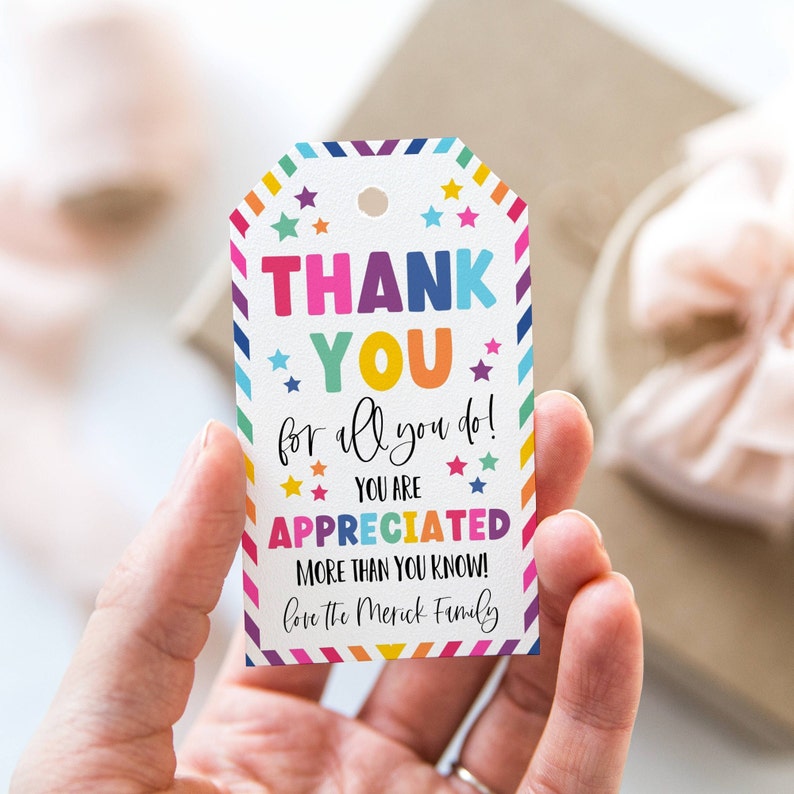 Thank You Gift Tag Template Printable Appreciation Favor Etsy Australia