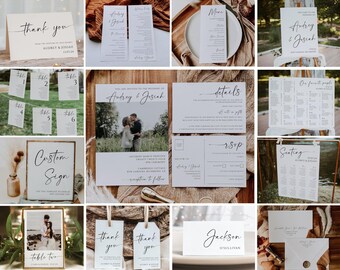 Minimalist Script Large Wedding Template Bundle, Printable Modern Invitation Suite Set, Editable Classic Wedding Template Collection, #MW2