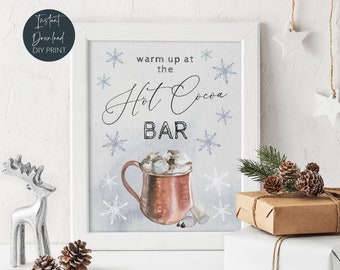 Printable Hot Cocoa Bar Sign, Warm Up At The Hot Chocolate Bar, Winter Party Sign, Holiday Baby Shower, Christmas Party, Instant Download