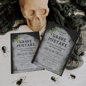 Tombstone Halloween Invitation Template, Printable Gravestone Halloween ...