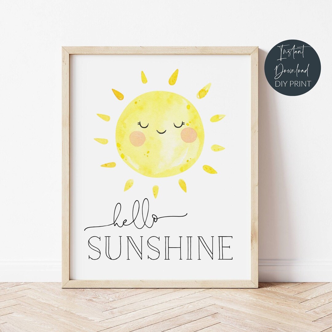 Hello Sunshine Nursery Print, Printable Baby Kids Playroom Digital Wall ...