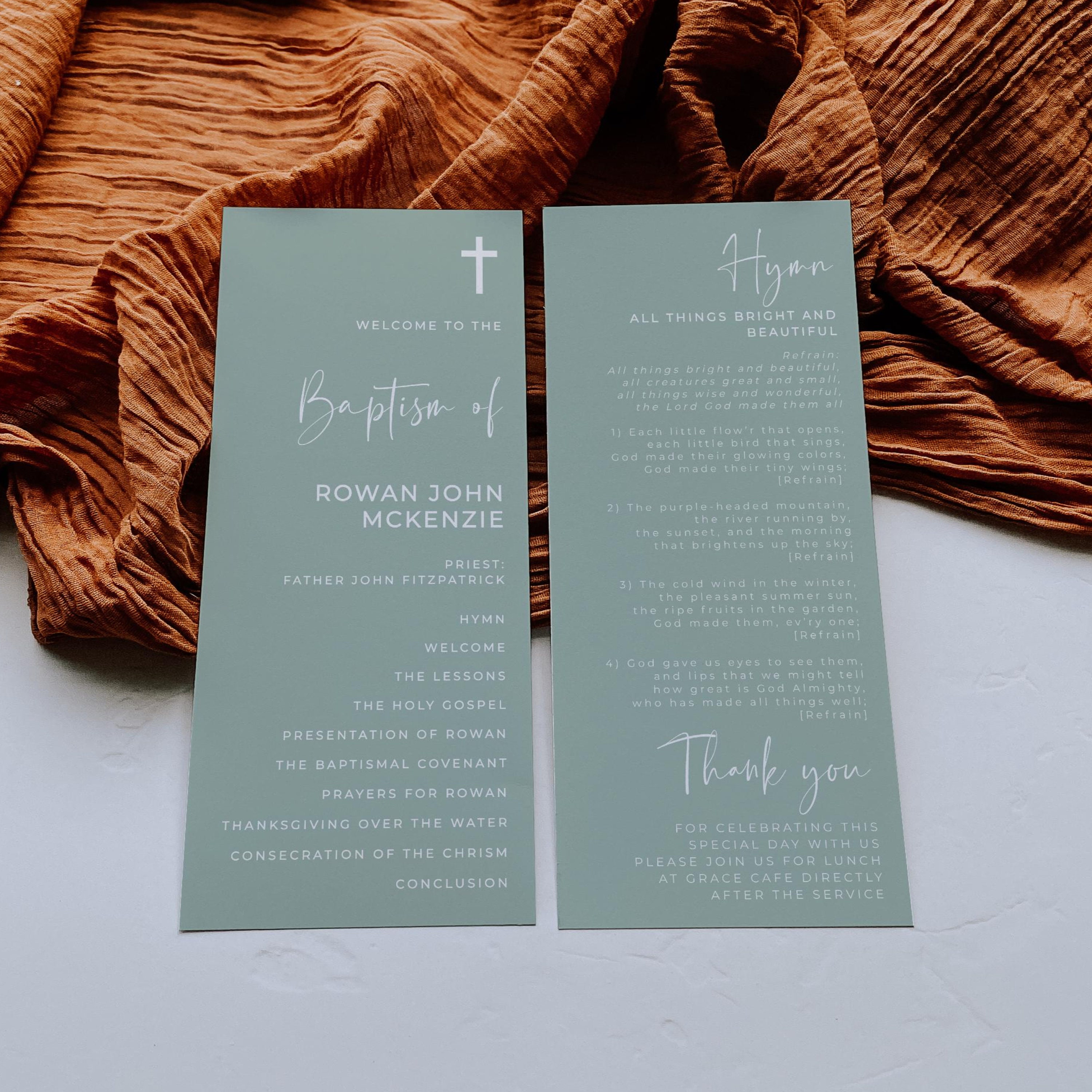Sage Green Baptism Program Template, Printable Modern Christening ...