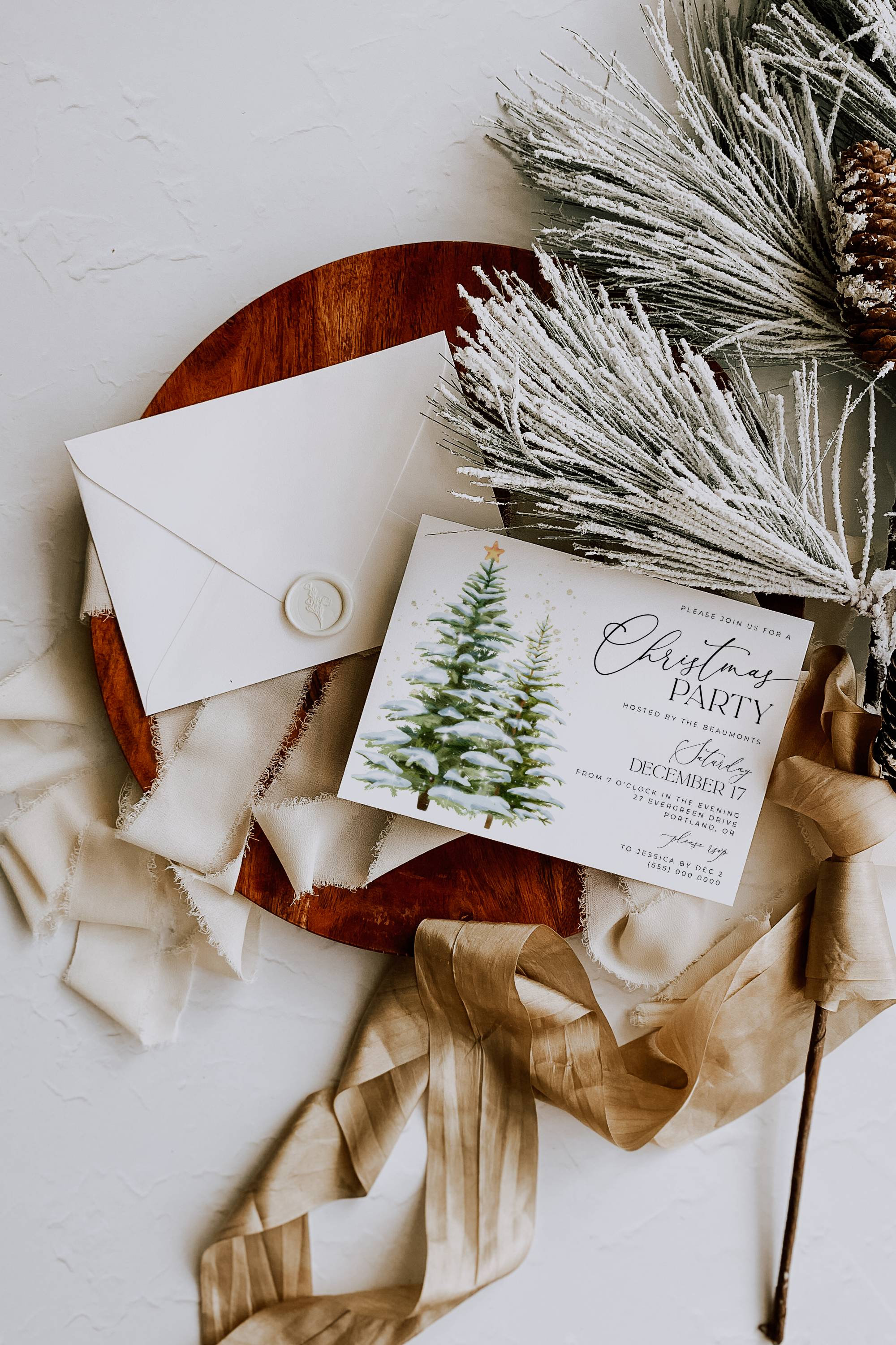 Tree Invitation Creative Elegant Christmas Trees Invitation Template, Printable Holiday Party ...