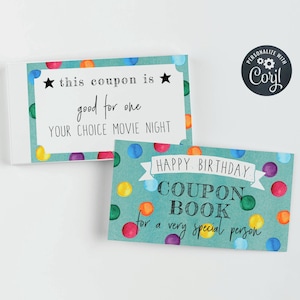 Printable Birthday Coupon Template, Editable Coupon Book, Happy Birthday Voucher Gift, Personalised DIY Birthday Coupons, Instant Download