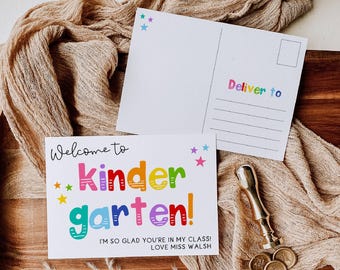 Cartolina di benvenuto all'asilo dall'insegnante, modello stampabile per il ritorno a scuola, biglietto modificabile per il primo giorno di scuola, download digitale.