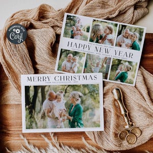 Moderne Fotos Feiertagskartenvorlage, druckbare minimale Weihnachtskarte, bearbeitbare frohe Weihnachten und glückliches neues Jahr Grußkarte, sofortiger Download