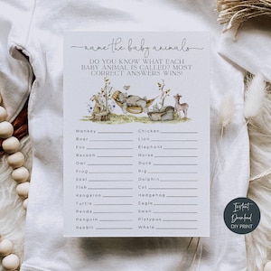 Woodland Baby Shower Name The Baby Animals Game, Printable Baby Shower Activity, Cute Forest Animals Shower Game, Instant Download, #WS