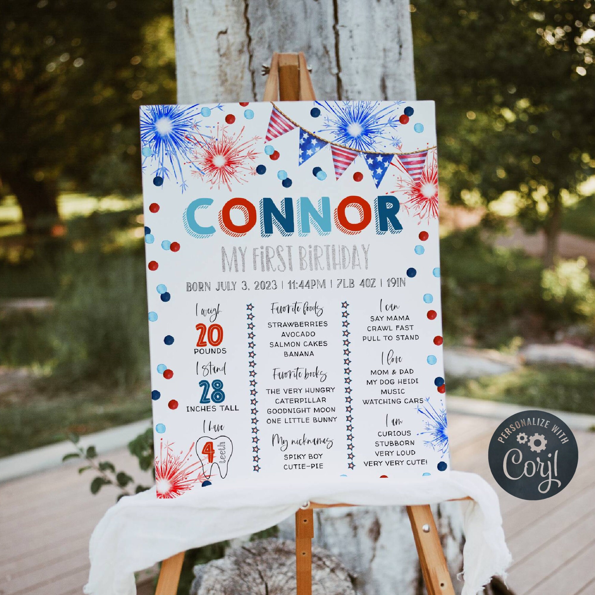 Editable 4th of July Birthday Milestone Sign Template, Printable Patriotic Birthday Poster, First Year Keepsake Poster, Instant Download #LF