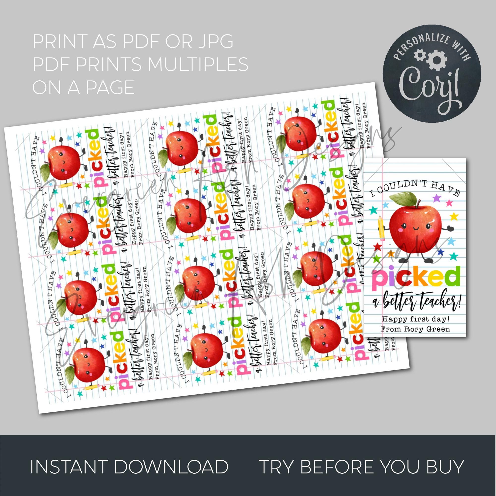 Back to School Apple Gift Tag Template, Printable Couldn't Have Picked ...