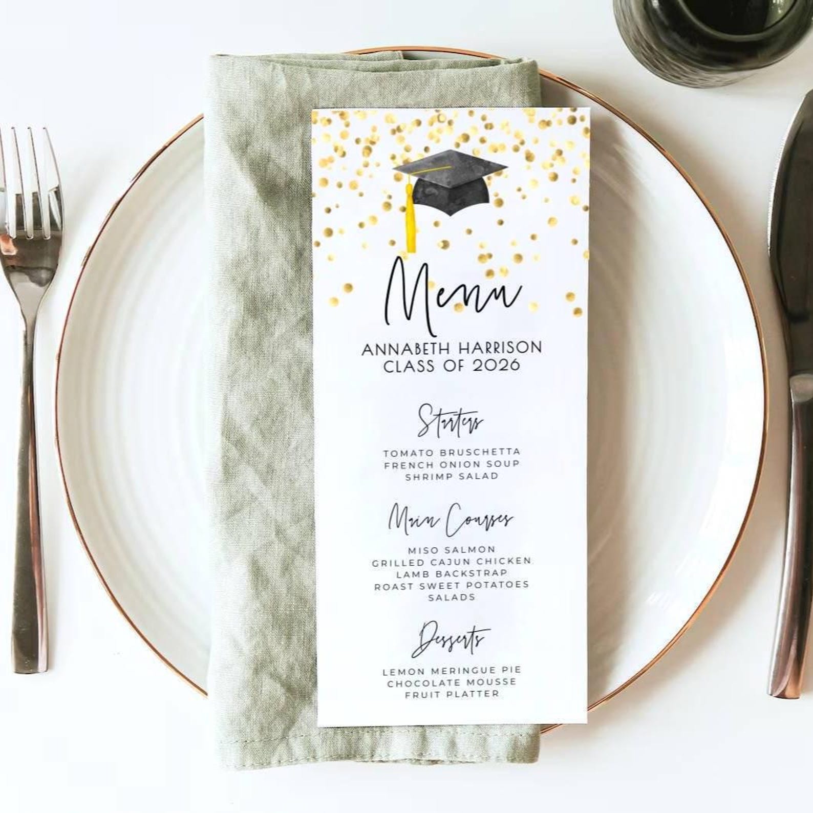 Grad Balloon Menu Graduation Dinner Menu Template, Printable Gold Confetti Graduate Table ...
