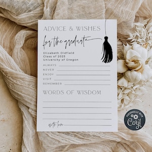 Kaartsjabloon advies en wensen, afdrukbare moderne kwast afgestudeerd advies, bewerkbare minimale grad partygame, instant download #G2