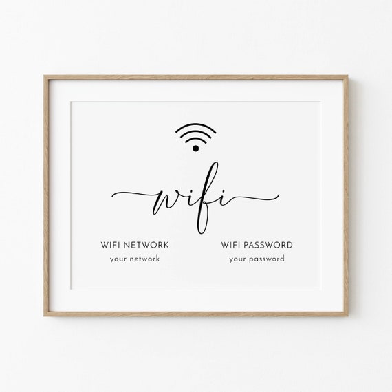 Wifi Password Sign Template, Printable Minimalist Wifi Sign, Editable Modern Wireless Internet Password Poster Landscape, Digital Download