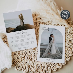 Boogfoto bedankkaartsjabloon, afdrukbare moderne bruiloft bedankt, bewerkbare Boho minimalistische huwelijk bedankje, Instant Download