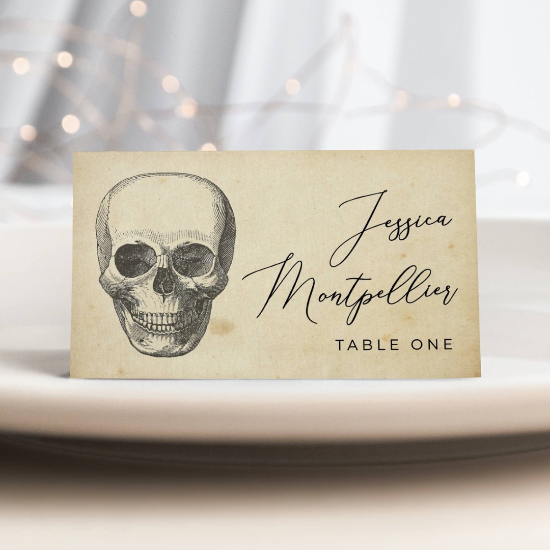 Vintage Skull Halloween Place Card Template, Printable Spooky Dinner ...