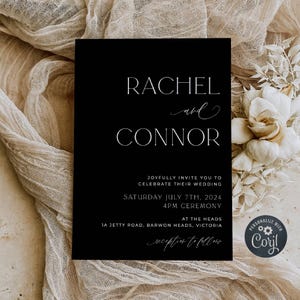 Classic Black Wedding Invitation Template, Printable Modern Elegant Monochrome Invite, Editable Minimalist Invite, Instant Download, #BW
