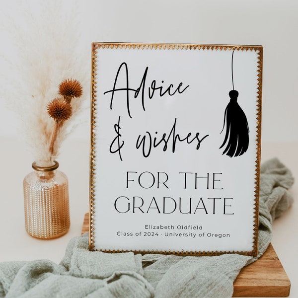 Advice & Wishes For The Graduate Sign Template, Printable Tassel Graduation Sign, Editable Grad Party Game Decor, Instant Download, #G2