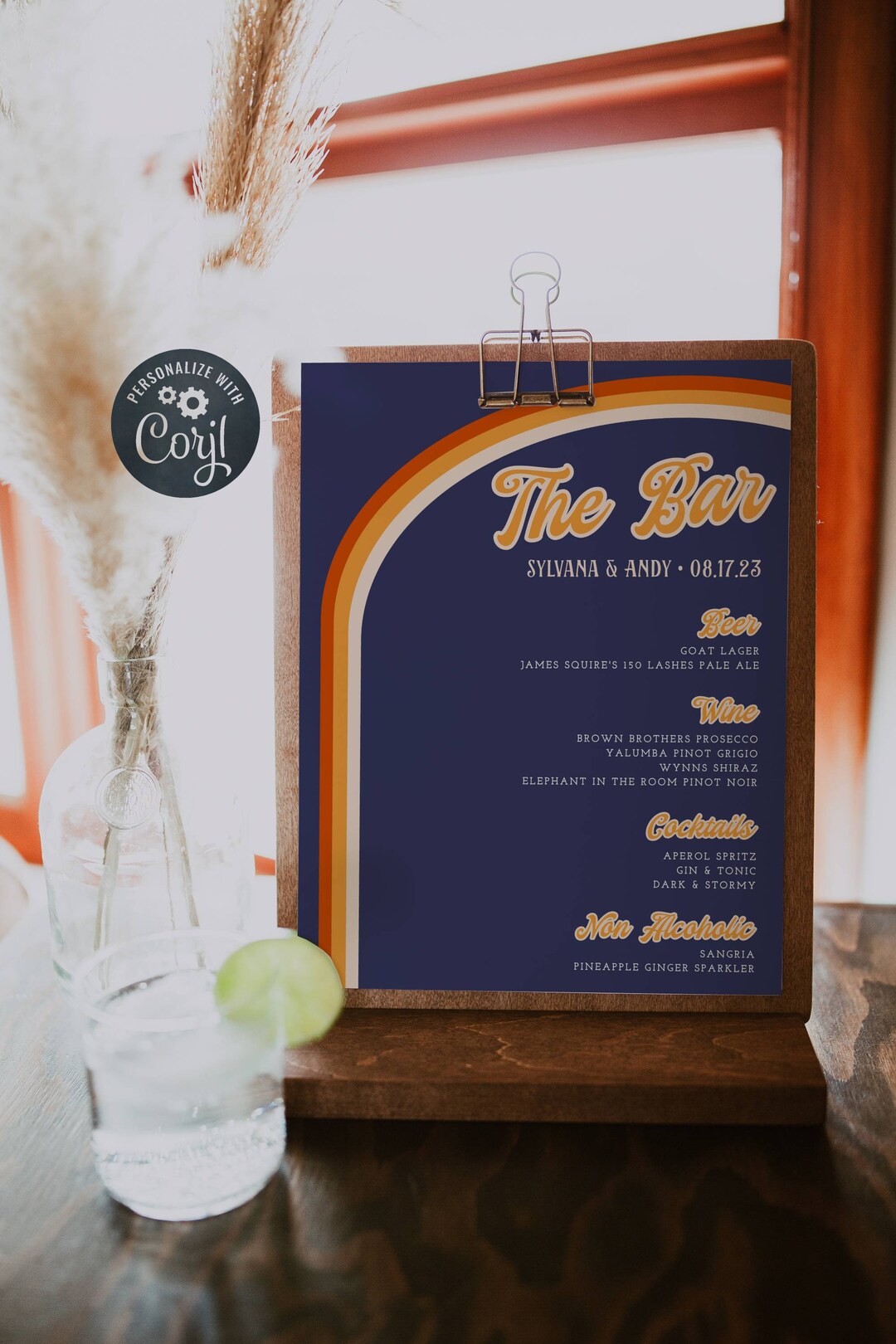 Retro Bar Menu Template, Printable 70s Wedding Drinks Sign, Vintage 70s Bar Menu, Editable Mid