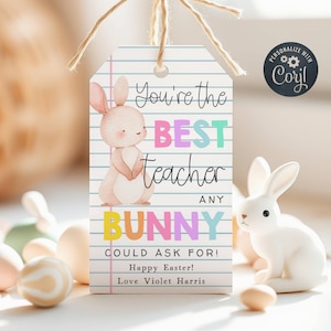 Meilleur enseignant que n'importe quel lapin pourrait demander modèle d'étiquette-cadeau, étiquettes de cadeau de Pâques imprimables pour enseignant, étiquette d'appréciation modifiable, téléchargement immédiat