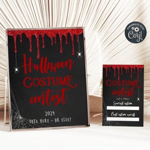 Halloween-Kostüm Contest Zeichen Vorlage, druckbare Gruseligste Beste Kostüm Voting Karten, bearbeitbare Vampirblut Dekor, Sofort Download, #VP
