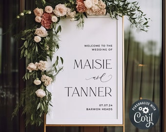 Minimalist Wedding Welcome Sign Template, Printable Modern Reception Signage, Editable Boho Welcome To Our Wedding, Instant Download, #MW1