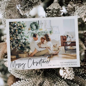 Modelo de cartão de Natal minimalista moderno com foto, cartão de Natal simples para impressão, cartão de Natal com foto de família editável, download instantâneo