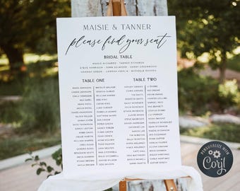 Minimalist Wedding Banquet Seating Chart Template, Printable Two Long Tables Plan, Editable Modern Seating Sign, Digital Download, #MW1