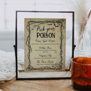 Vintage Halloween Cocktail Menu Template, Printable Pick Your Poison Bar Sign, Editable  Antique Cocktail Drinks List, Instant Download #H11
