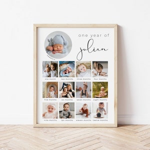 Printable One Year of Photo Poster Template, Modern 1st Birthday ...