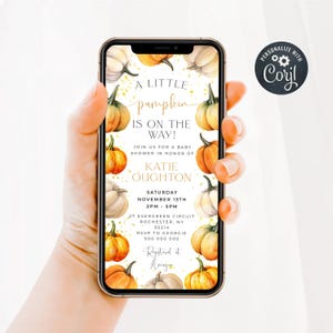A Little Pumpkin Baby Shower Electronic Invitation Template, Fall Autumn Evite, Editable Digital Smartphone Invite, Instant Download, #LPS