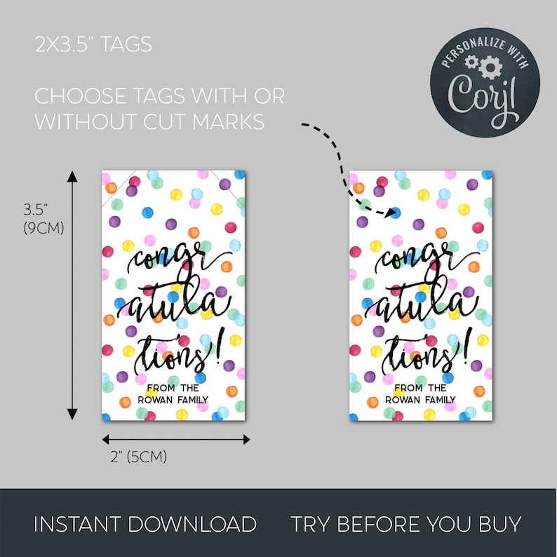 Printable Congratulations Gift Tag Template Editable | Etsy