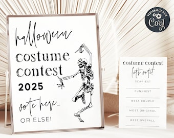 Halloween Costume Contest Sign Template, Printable Skeleton Costume Voting Ballot Cards, Editable Halloween Party Vote, Digital Download #SK