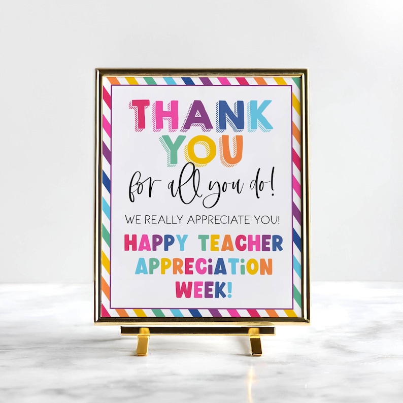 Teacher Appreciation Week Sign Template, Printable Rainbow Thank You ...