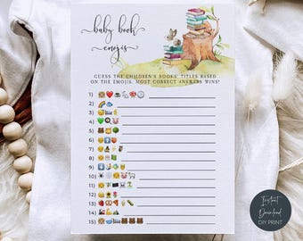 Storybook Baby Shower Emoji Pictionary, Printable Baby Shower Game Cards, Baby Shower Activity, Baby Book Emoji Game, Digital Download, #BT