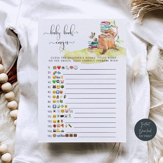 Storybook Baby Shower Emoji Pictionary, Printable Baby Shower Game Cards, Baby Shower Activity, Baby Book Emoji Game, Digital Download, #BT