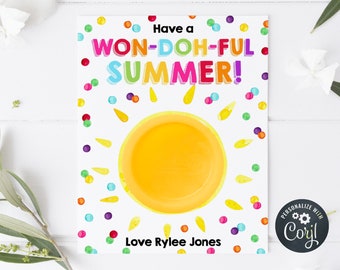 Summer Play Dough Card Template, Printable Have A Won-doh-ful Summer Playdoh Holder, Editable End Of Year School Tags, Digital Download