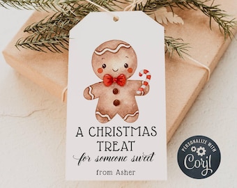 Gingerbread Man Christmas Gift Tag Template, Printable Cute Holiday Favor Tag, Editable Christmas Treat For Someone Sweet, Digital Download