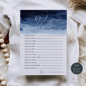 Tarjetas imprimibles con deseos para bebés, tarjetas con consejos para bebés en acuarela azul marino, juegos y actividades para baby shower, recuerdos para baby shower, descarga instantánea, #OS