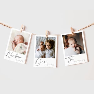 First Birthday Photo Banner Template, Editable Baby's 1st Year Monthly Milestone Cards, Printable Modern Photo Garland, Instant Download B1 imagem 6