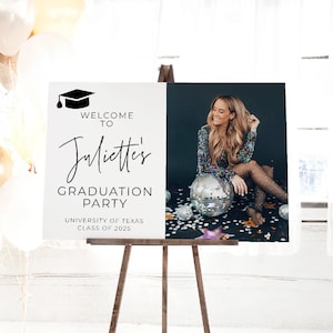 Photo Graduation Welcome Sign Template, Printable Minimalist Graduate Welcome Board, Editable Grad Party Poster, Instant Download, #SG