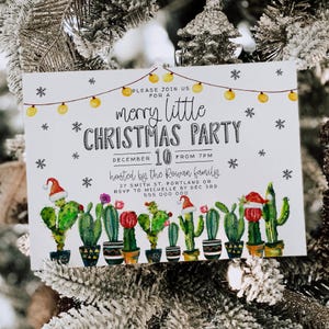 Christmas Fiesta Invitation Template, Printable Festive Fun Holiday Invite, Editable Mexican Cactus Christmas Party, Instant Download, #CX