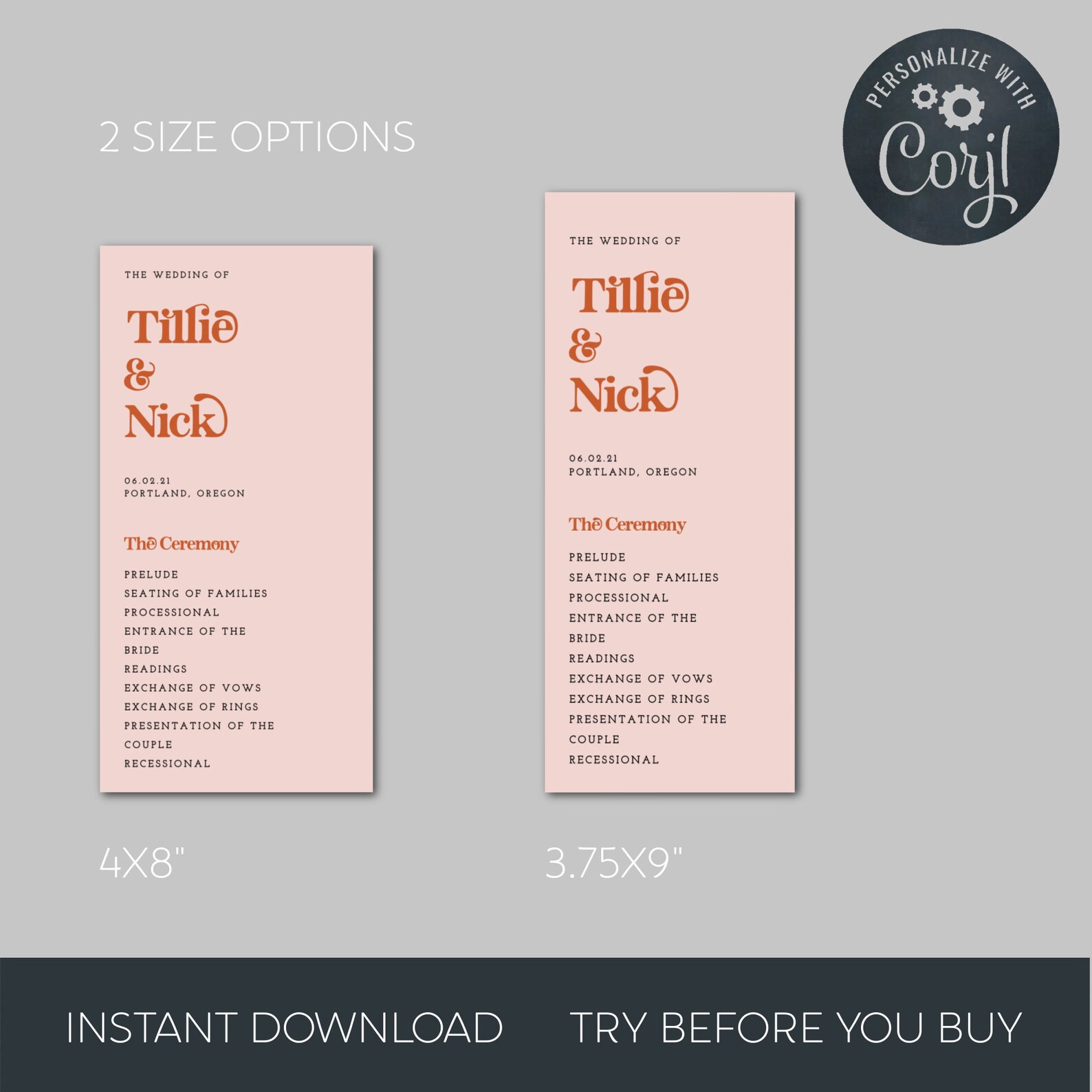 Retro Wedding Program Template Printable Peach & Rust | Etsy