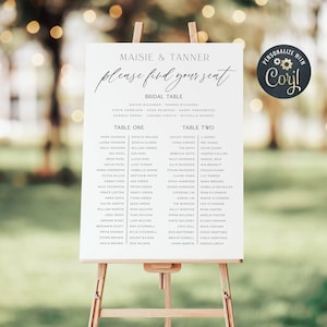 Minimalist Wedding Banquet Seating Chart Template, Printable Two Long Tables Plan, Editable Modern Seating Sign, Instant Download, #MW1