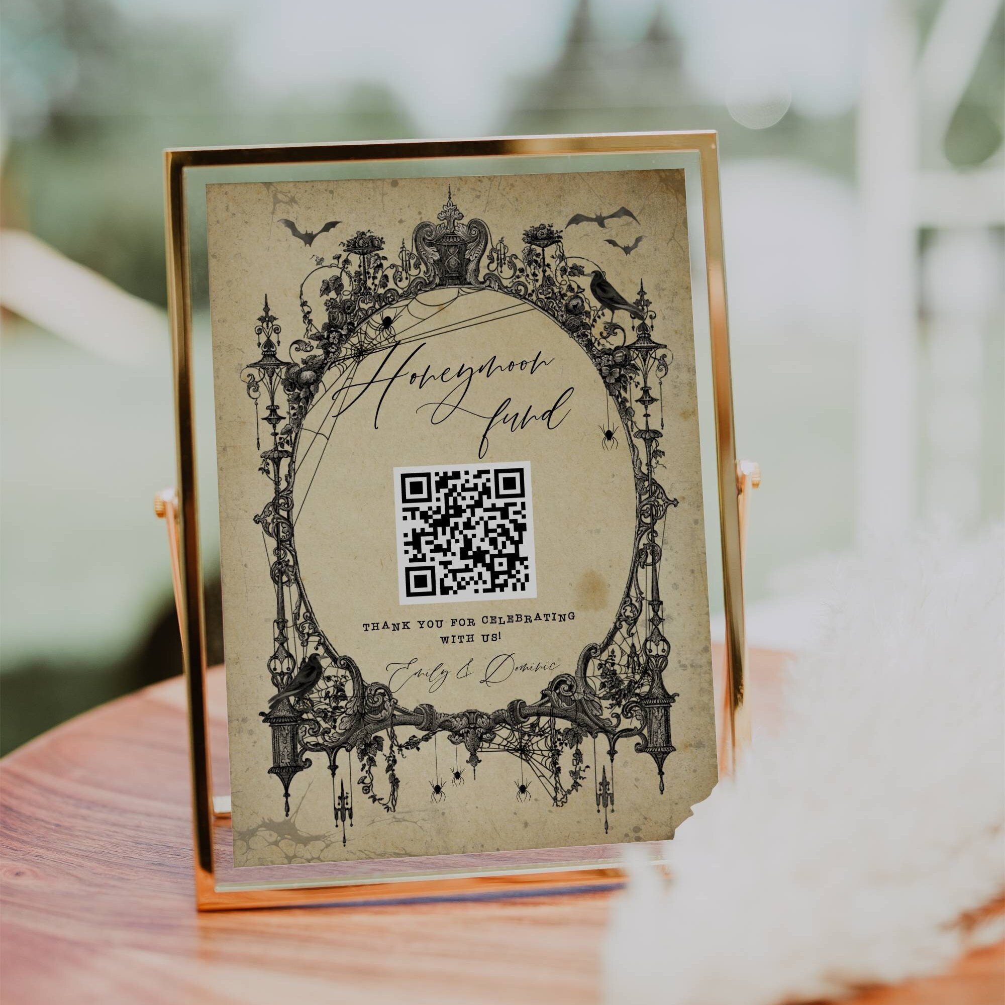 Halloween Gothic Frame Honeymoon Fund QR Code Sign Template