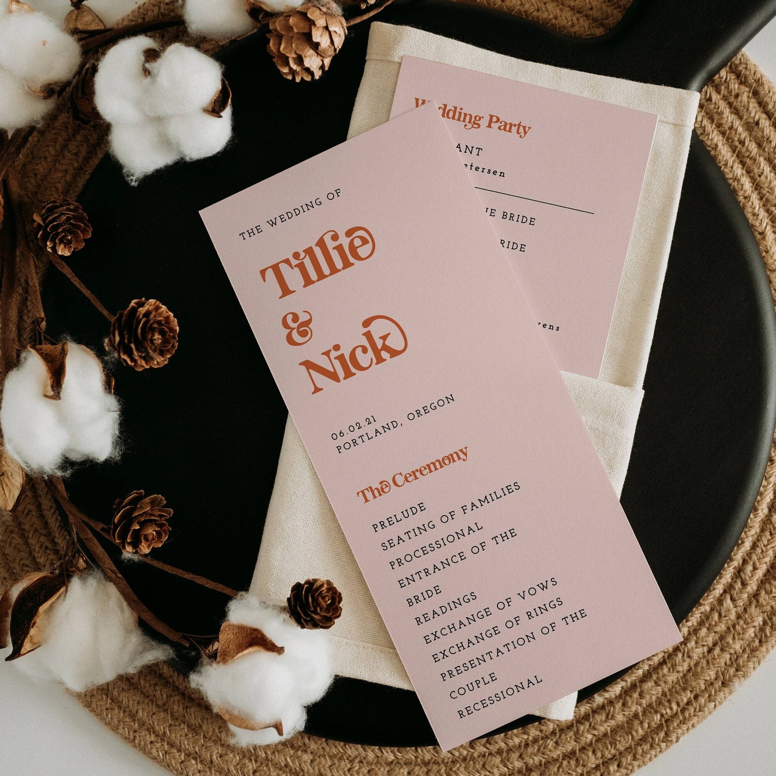 Retro Wedding Program Template Printable Peach & Rust - Etsy