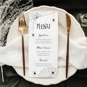 Halloween Spinnenweben Menü Vorlage, Halloween Dinner Party Menü, Spinnen Menü, Halloween Tischdekoration, Instant Download, #HW