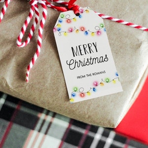Christmas Fairy Lights Gift Tag Template, Printable Holiday Party Gift ...