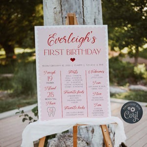 Valentine First Birthday Milestone Poster Template, Printable Our Little Sweetheart 1st Birthday Board, Editable Sign, Instant Download, #V2