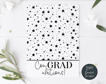 Printable Graduation Mini Cookie Card, ConGRADulations Cookie Card, Simple Minimal Stars Class Of 2026 Cookie Backer Tag, Digital Download